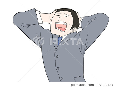 Office worker gray holding a head 97099485