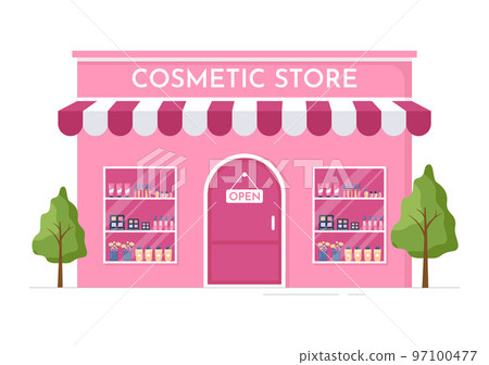 Cosmetics Store with Girl Skincare, Cosmetic, Perfume, Makeup and Beauty Products Choice in in Flat Cartoon Hand Drawn Templates Illustration 97100477