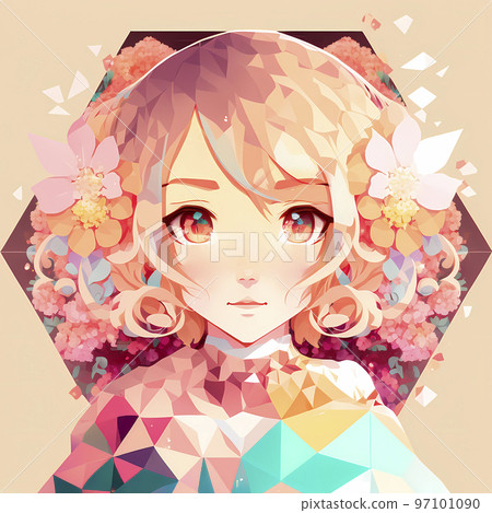 Anime-style girl Polygon pattern flower princess "AI-generated image" 97101090