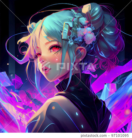 Cyberpunk Anime Girl Poster Cute and Neon Perfect for Anime 