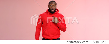 Shocked guy cannot believe he chosen drop jaw widen eyes staring camera speechless pointing himself impressed cannot believe picked do important task, standing stunned pink background Shocked guy cannot believe he chosen drop jaw widen eyes staring camera speechless pointing himself impressed cannot believe picked do important task, standing stunned pink background 97101345