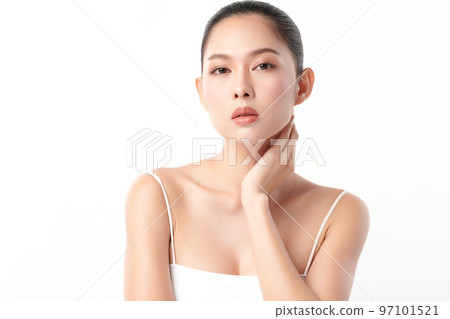Beautiful young asian woman with clean fresh skin on white background, Face care, Facial treatment, Cosmetology, beauty and spa, Asian women portrait. 97101521