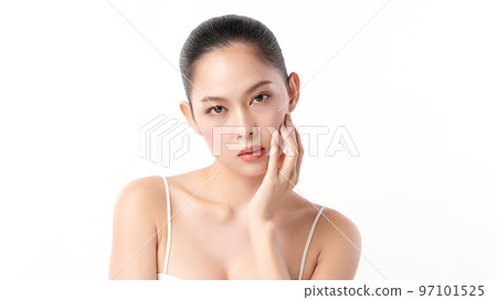Beautiful young asian woman with clean fresh skin on white background, Face care, Facial treatment, Cosmetology, beauty and spa, Asian women portrait. 97101525