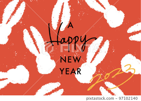 Rabbit silhouette New Year's card (vermilion) Horizontal Rabbit silhouette New Year's card (vermilion) Horizontal 97102140