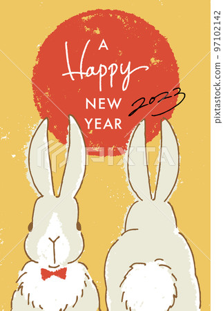 Rabbit's face and buttocks New Year's card Vertical Rabbit's face and buttocks New Year's card Vertical 97102142