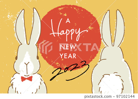 Rabbit's face and buttocks New Year's card horizontal 97102144