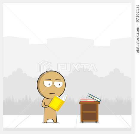 Man walks and reads a book Man walks and reads a book 97102153