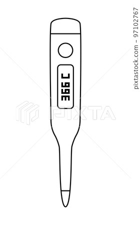 Vector flat thermometer icon outline. Medical equipment line art picture isolated on white background. Healthcare, research and laboratory concept. Health check or treatment clip art 97102767