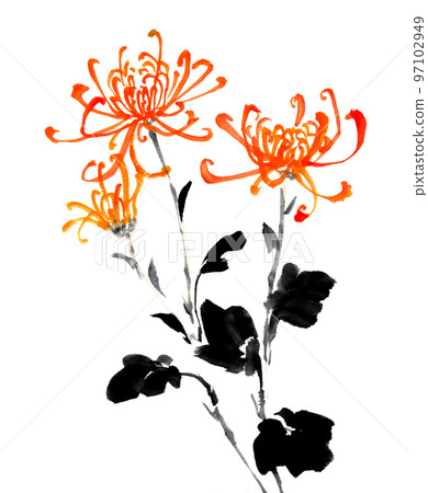 以水墨畫技法繪製的菊花 97102949