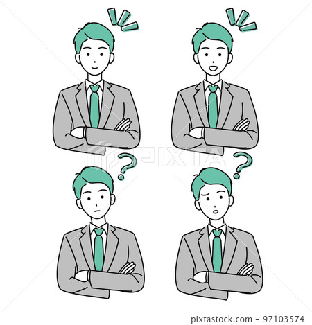 商務人士抱著雙臂笑著思考的插畫素材 97103574