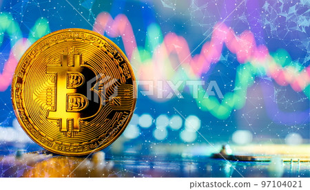 Cryptocurrency concept , Golden bitcoin on winners cup background mainboard , The future of money. Computational equipment. Cryptocurrency concept , Golden bitcoin on winners cup background mainboard , The future of money. Computational equipment. 97104021