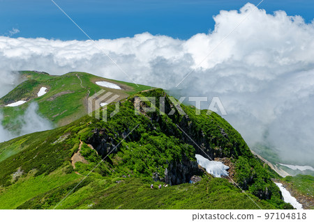 Climbers going up Mt. Chokai and the outer rim of Mt. 97104818