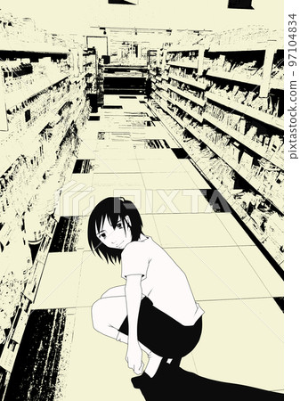 Supermarket and girl illustration (1) 97104834