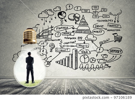 Businessman trapped in bulb Businessman trapped in bulb 97106189