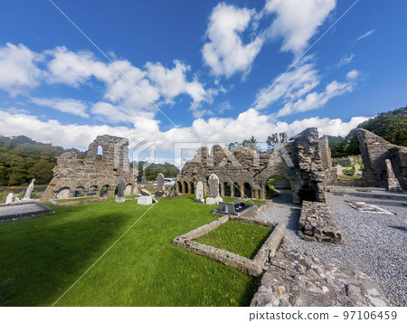 The historic Abbey Graveyard in Donegal town, which was build by Hugh O Donnell in 1474, in County Donegal - Ireland 97106459