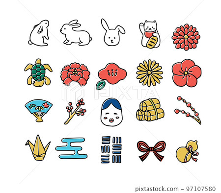 手繪新年圖標集(線條圖/彩色)02 手繪新年圖標集(線條圖/彩色)02 97107580