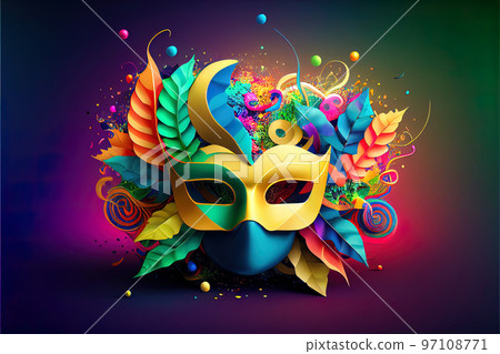 festive carnival mask with rich decoration, attributes of the Brazilian carnival festive carnival mask with rich decoration, attributes of the Brazilian carnival 97108771