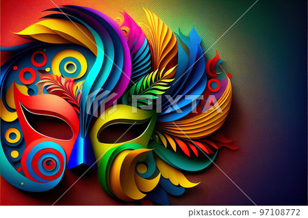festive carnival mask with rich decoration, attributes of the Brazilian carnival 97108772
