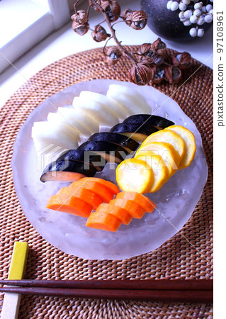 Assorted nukazuke served in a glass bowl 97108961