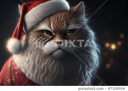 cat kitten santa claus dressed for christmas illustration generative ai 97109504