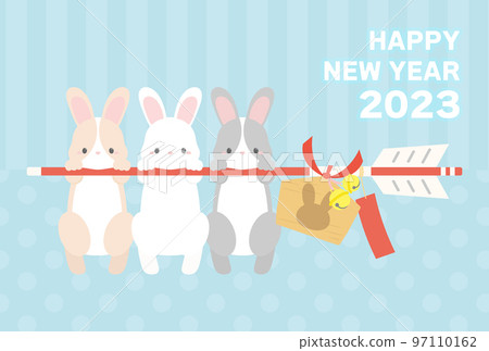 2023年新年賀卡設計兔與魔箭_淡藍色 97110162