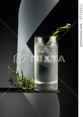 Cocktail Gin-tonic with ice and rosemary. 97110211