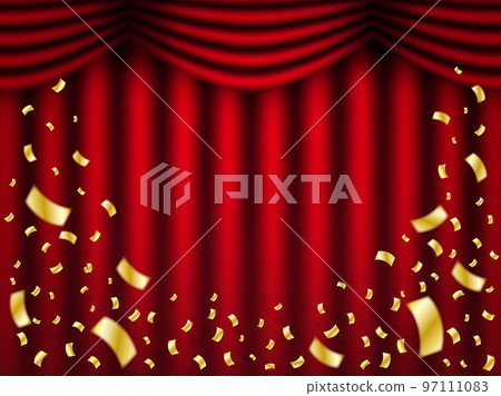 golden confetti and red curtain golden confetti and red curtain 97111083