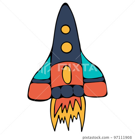 Hand Drawn Rocket with Fire Isolated on White Background. Hand Drawn Rocket with Fire Isolated on White Background. 97111908