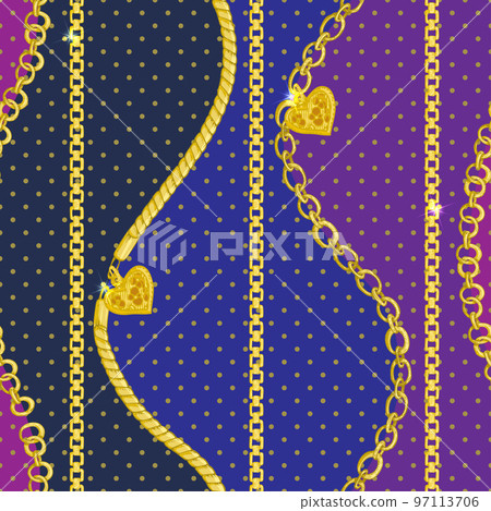 Seamless pattern with retro hand-drawn sketch golden chain on dark background. Drawing engraving texture. Great design for fashion, textile, decorative frame, yacht style card. 97113706