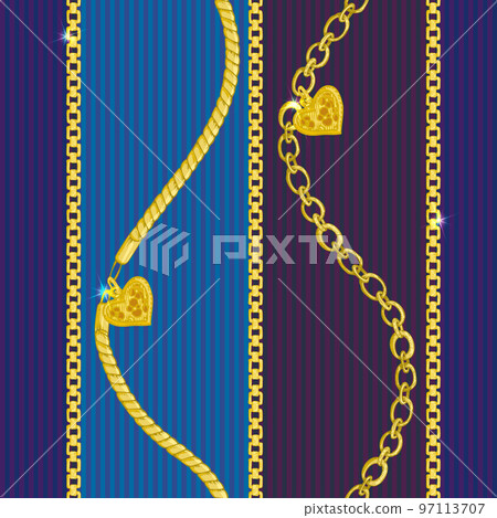 Seamless pattern with retro hand-drawn sketch golden chain on dark background. Drawing engraving texture. Great design for fashion, textile, decorative frame, yacht style card. 97113707