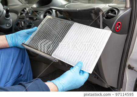 Clean and dirty cabin pollen air filter for a car Clean and dirty cabin pollen air filter for a car 97114595