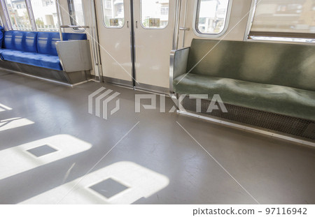 Inside the train, inside the seat, inside the Seibu Railway car, silver seat 97116942