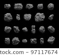 Set of asteroids isolated on black background. 97117674