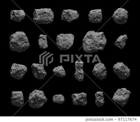 Set of asteroids isolated on black background. 97117674