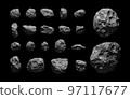 Set of asteroids isolated on black background. 97117677
