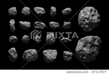 Set of asteroids isolated on black background. 97117677