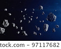 Many asteroids in space. 97117682