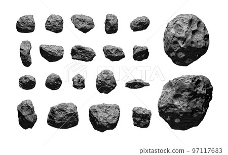 Set of asteroids isolated on white background. 97117683
