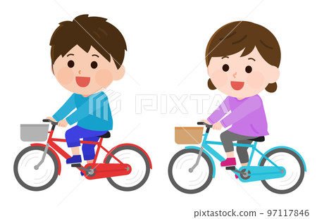 Cycling Illustration of a girl and a boy riding a bicycle 97117846
