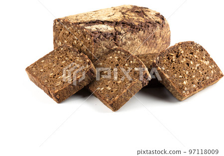 Rye bread slices isolated on white background Rye bread slices isolated on white background 97118009