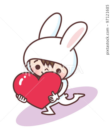 Rabbit costume child holding a heart Rabbit costume child holding a heart 97121685