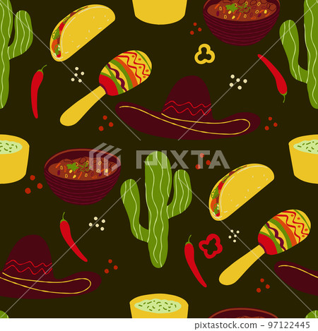 Seamless pattern with traditional Mexican symbols Seamless pattern with traditional Mexican symbols 97122445