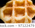 Close up of fresh waffles delicious sweet 97122479
