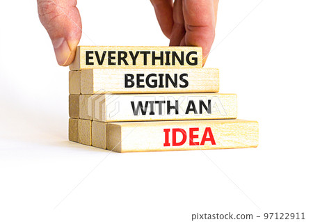 Everything begins with an idea symbol. Concept word Everything begins with an idea on wooden blocks. Beautiful white table white background. Business everything begins with an idea concept. Copy space Everything begins with an idea symbol. Concept word Everything begins with an idea on wooden blocks. Beautiful white table white background. Business everything begins with an idea concept. Copy space 97122911