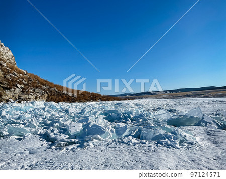 Sunny winter day at Baikal Lake 97124571