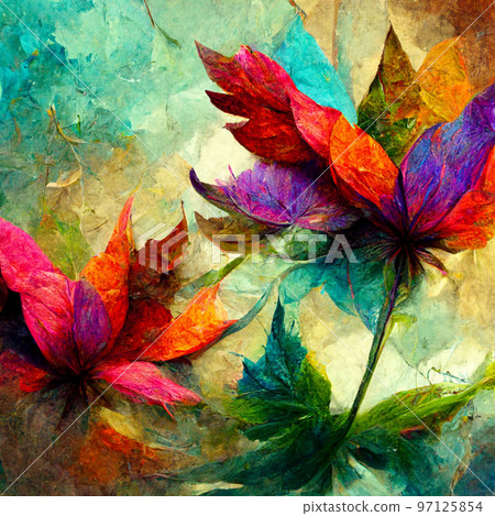 Watercolor art background. Digital generated wallpaper design with flowers. 97125854