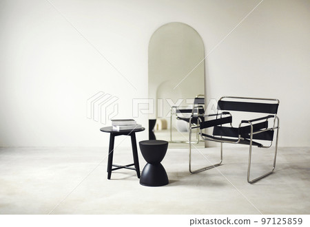 Gallery interior empty frames on wall. Art gallery empty interior, room with white walls Gallery interior empty frames on wall. Art gallery empty interior, room with white walls 97125859