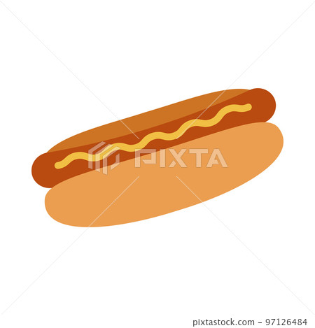 Hot dog with mustard. Fast food, takeaway meal. Hot dog with mustard. Fast food, takeaway meal. 97126484