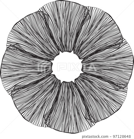 Flower decorative wavy round ornaments. Anti-stress therapy patterns for yoga meditation poster, banner, card, coloring book, prints. Sketched floral shape. 97128648