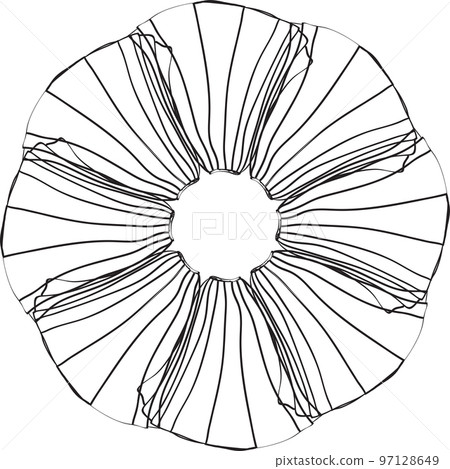 Flower decorative wavy round ornaments. Anti-stress therapy patterns for yoga meditation poster, banner, card, coloring book, prints. Sketched floral shape. Flower decorative wavy round ornaments. Anti-stress therapy patterns for yoga meditation poster, banner, card, coloring book, prints. Sketched floral shape. 97128649